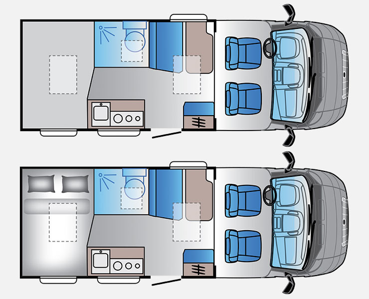 Notranja razporeditev avtodoma Adria Matrix Plus 670 SC