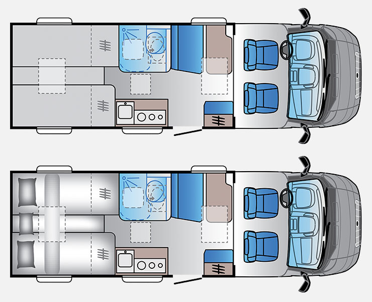 Notranja razporeditev avtodoma Adria Matrix Plus 670 SC