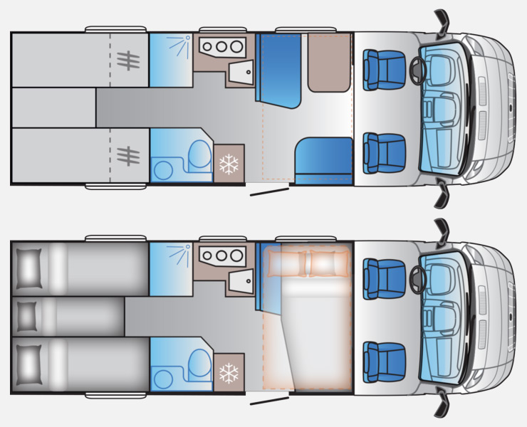 Notranja razporeditev avtodoma Adria C-Series C60 SP